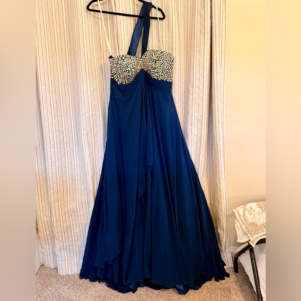 Prom Homecoming Gown Night Moves Size 18 Royal Blue Sequins One Shoulder